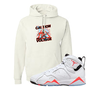 White Infrared 7s Hoodie | Caution High Voltage, White