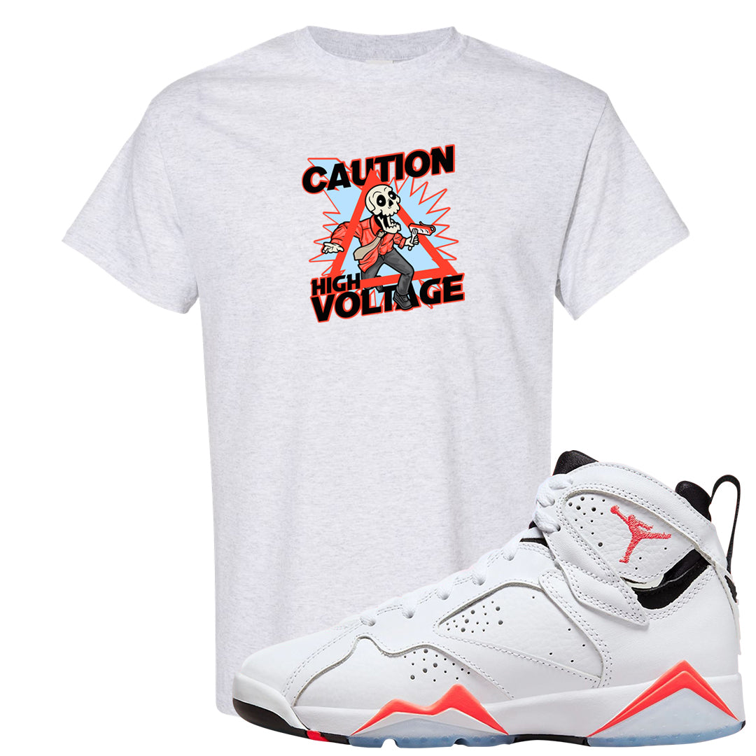White Infrared 7s T Shirt | Caution High Voltage, Ash