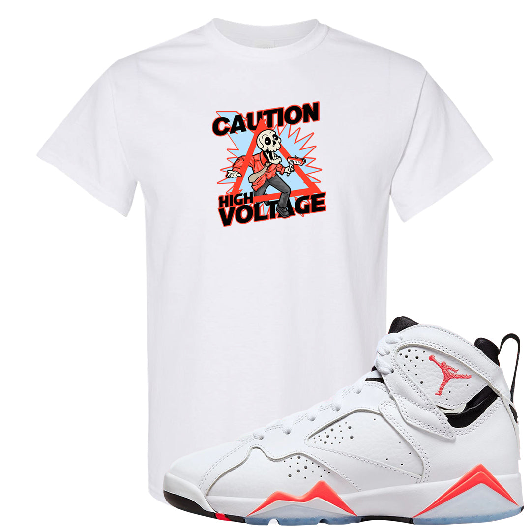 White Infrared 7s T Shirt | Caution High Voltage, White