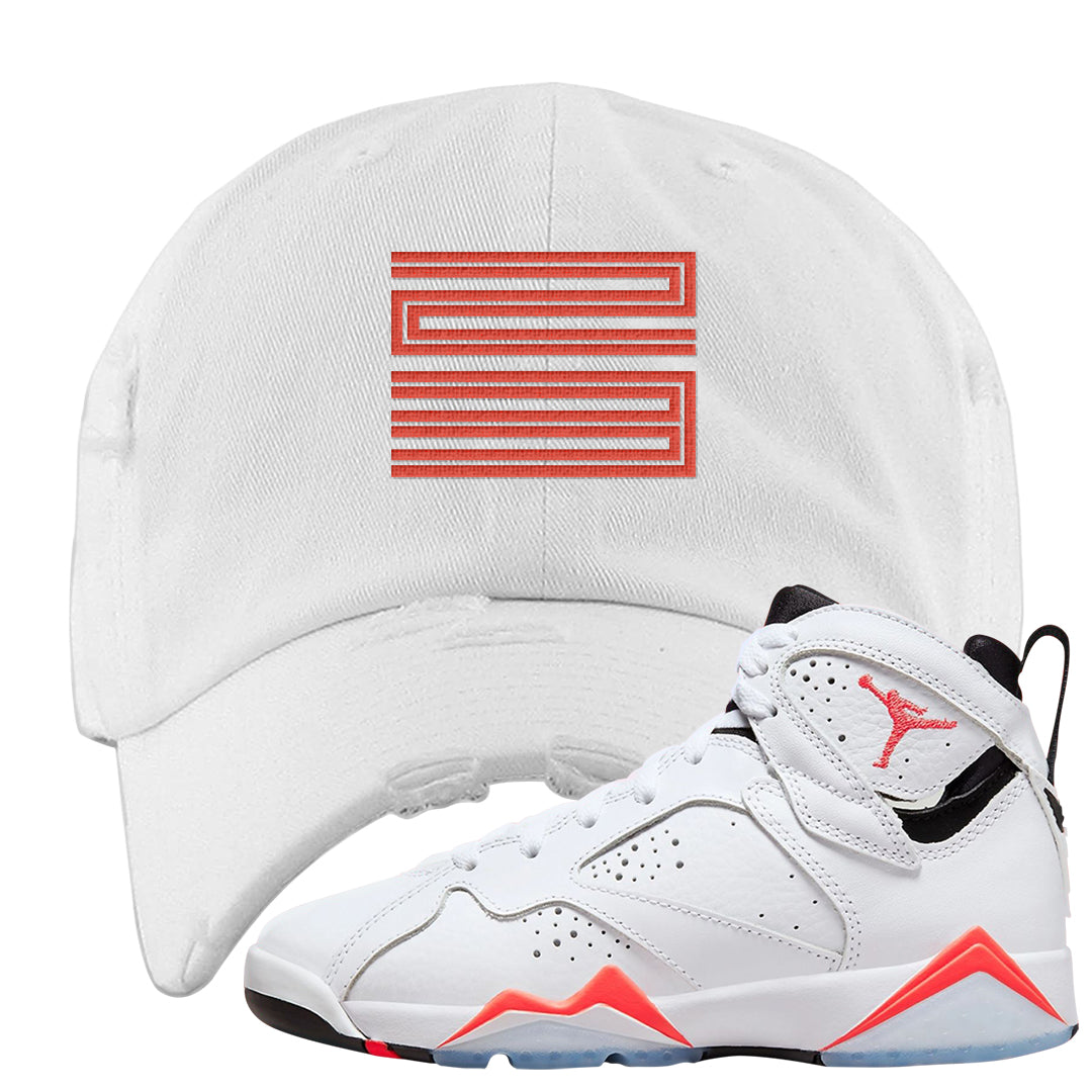 White Infrared 7s Distressed Dad Hat | Double Line 23, White