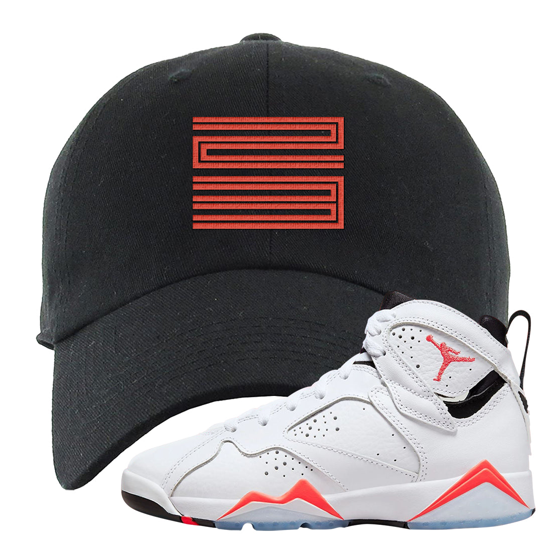 White Infrared 7s Dad Hat | Double Line 23, Black
