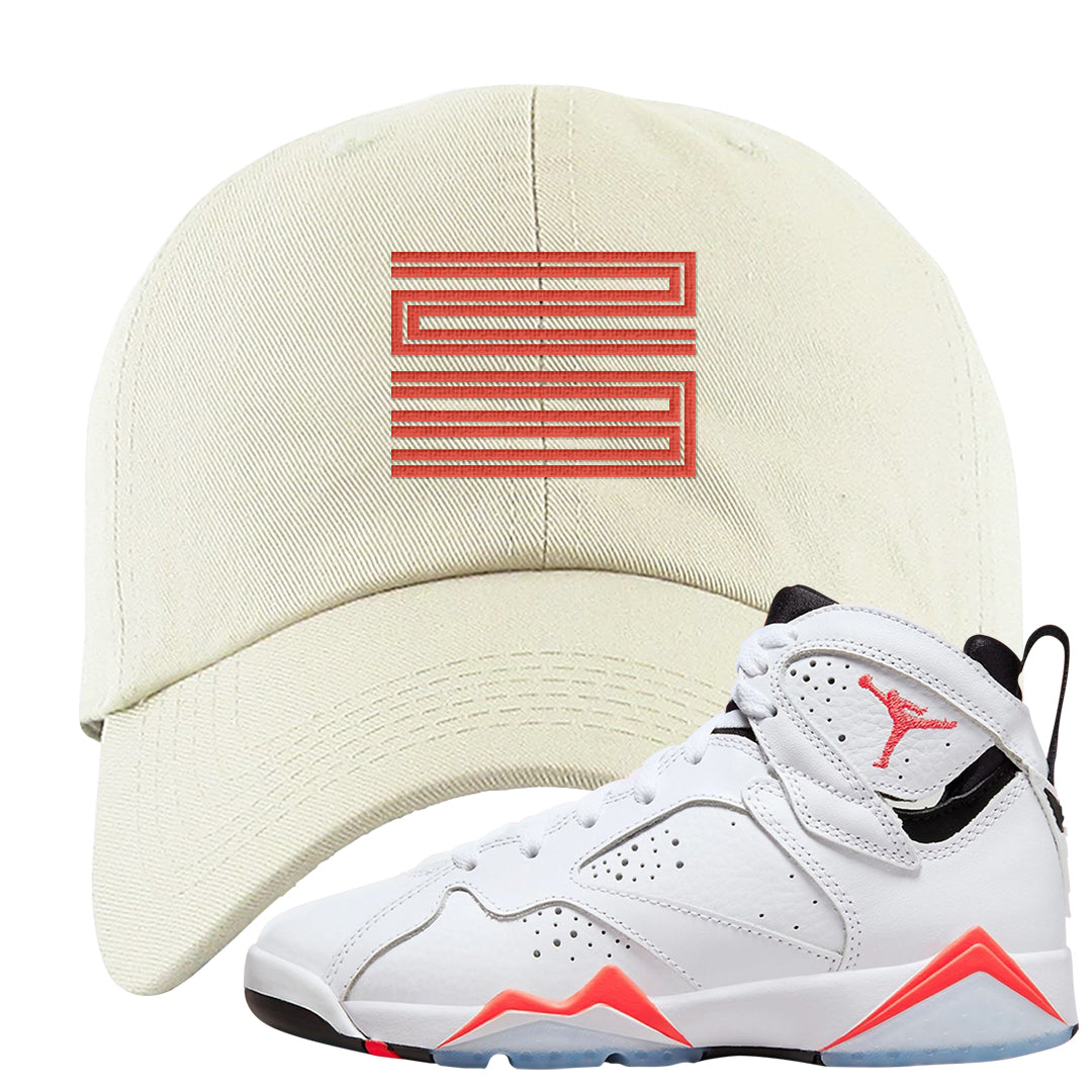 White Infrared 7s Dad Hat | Double Line 23, White