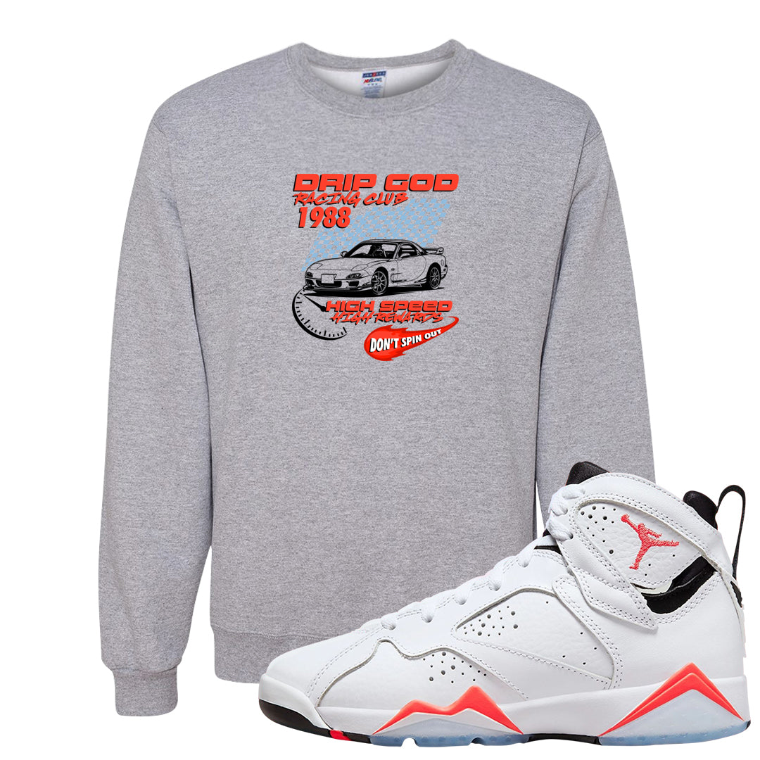 White Infrared 7s Crewneck Sweatshirt | Drip God Racing Club, Ash