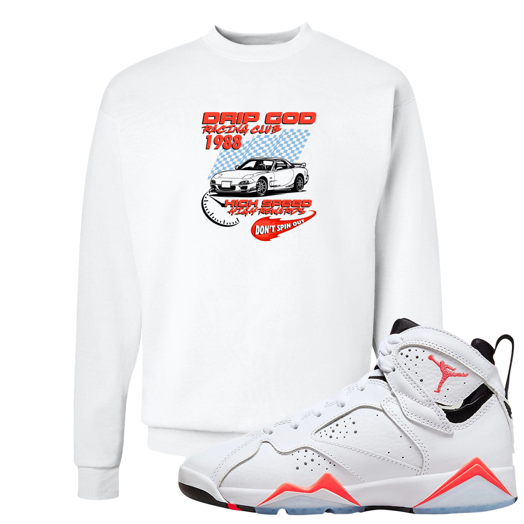 White Infrared 7s Crewneck Sweatshirt | Drip God Racing Club, White