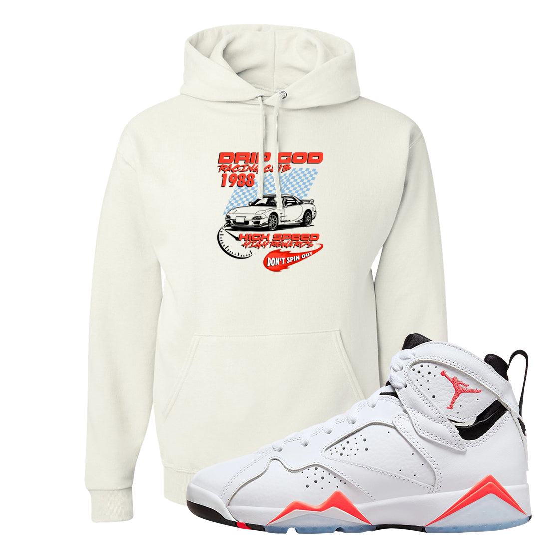 White Infrared 7s Hoodie | Drip God Racing Club, White