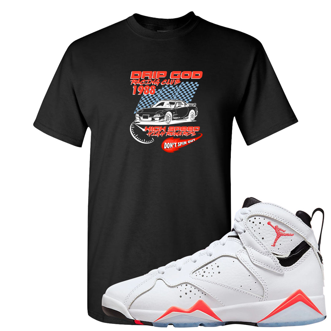 White Infrared 7s T Shirt | Drip God Racing Club, Black