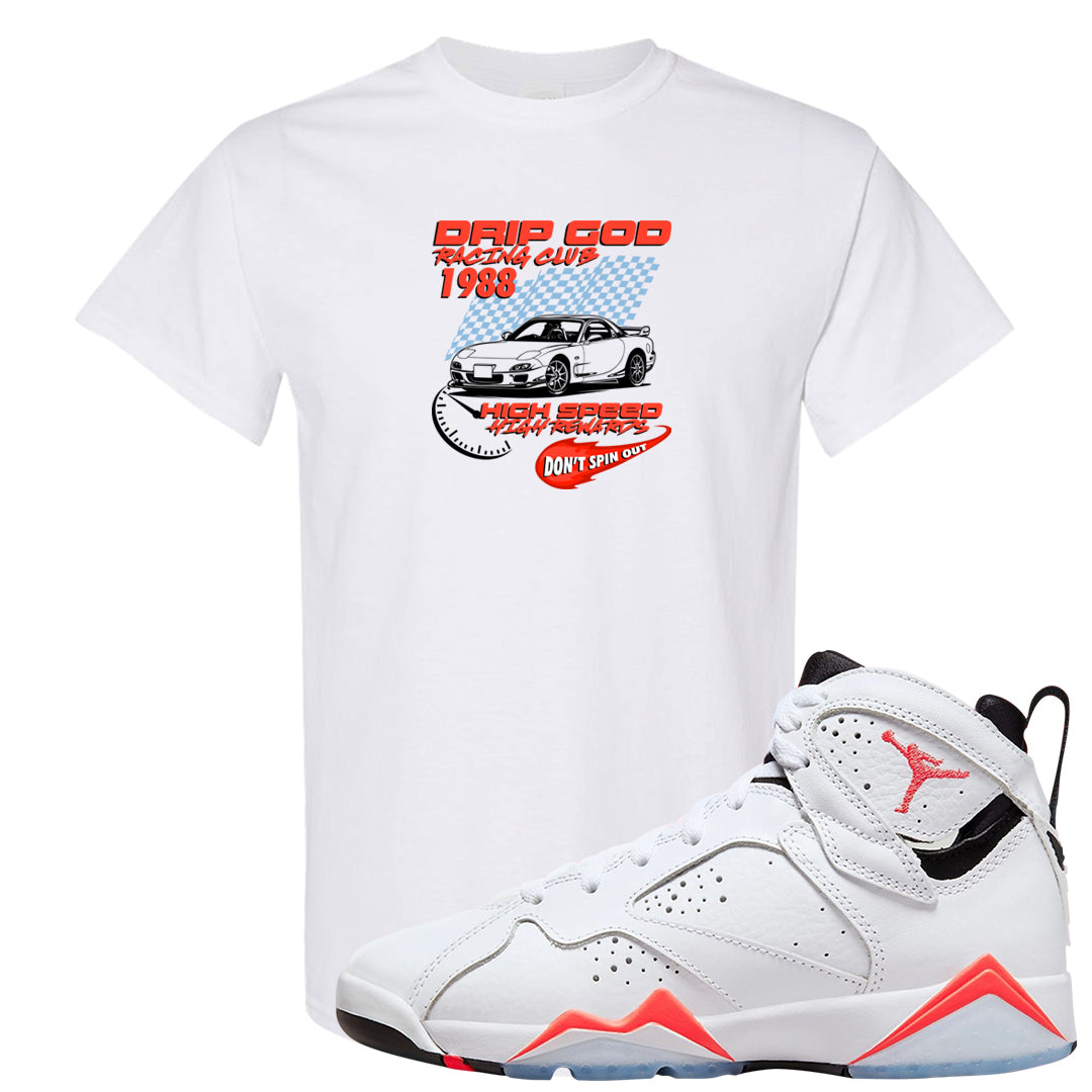 White Infrared 7s T Shirt | Drip God Racing Club, White