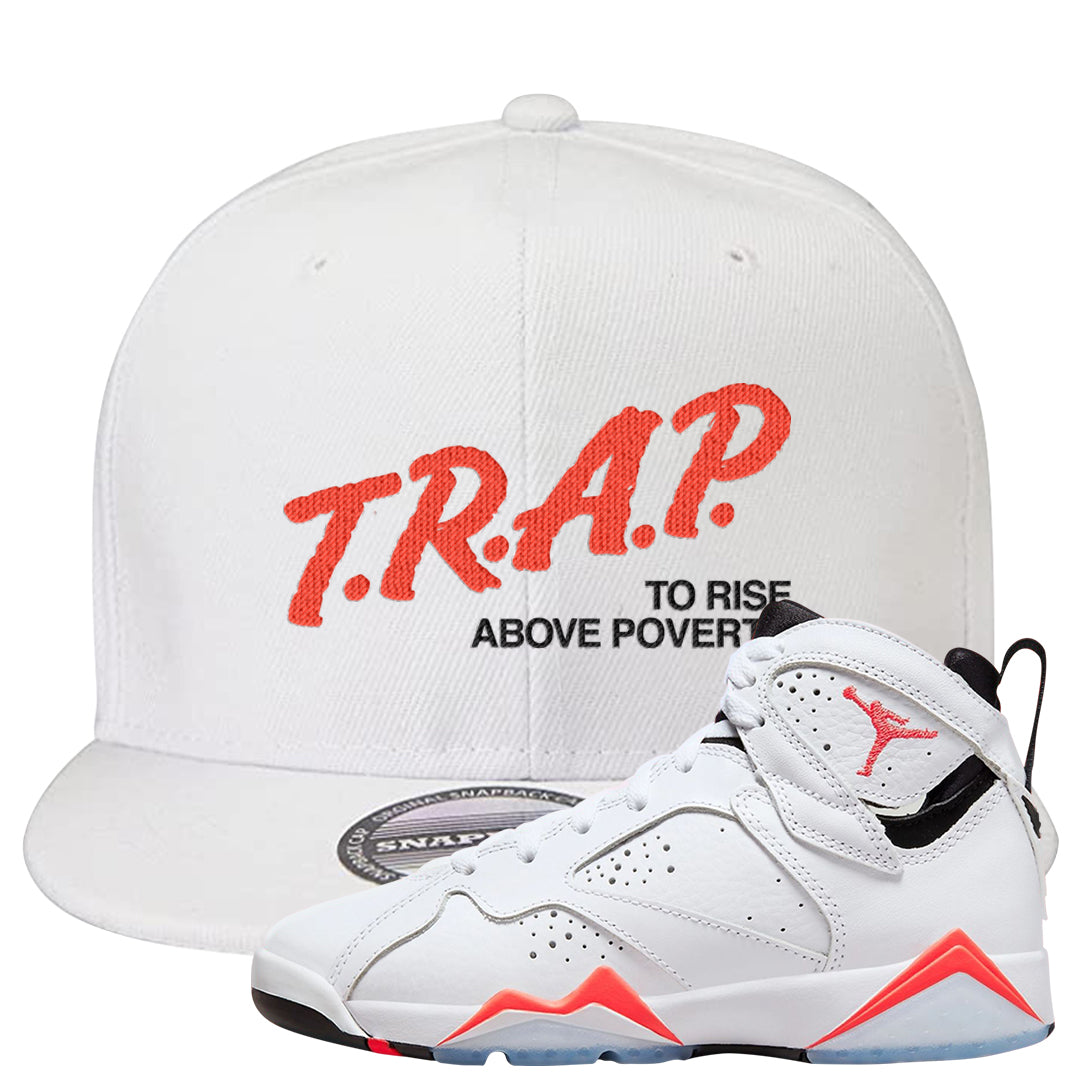 White Infrared 7s Snapback Hat | Trap To Rise Above Poverty, White