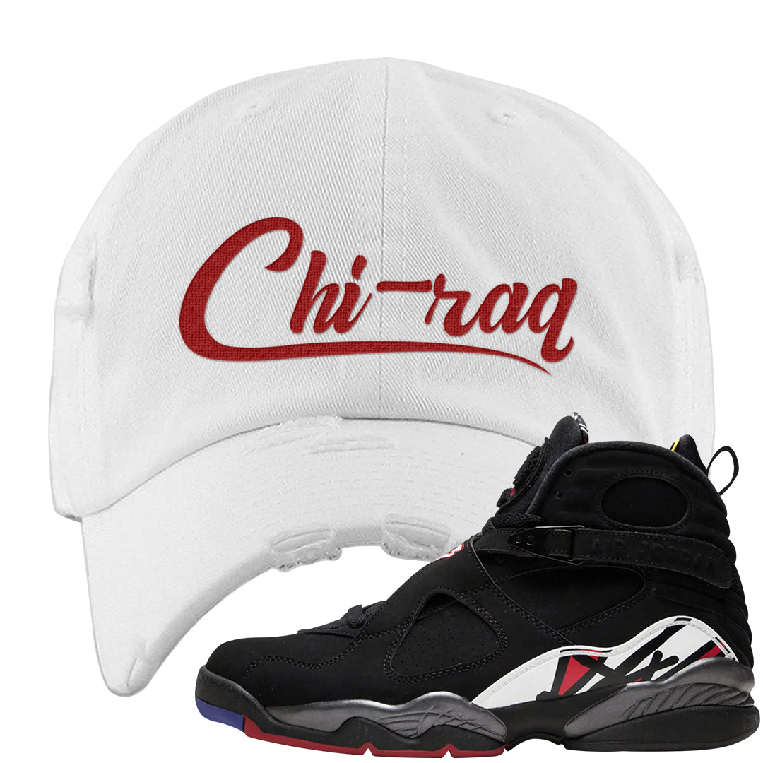 Playoffs 8s Distressed Dad Hat | Chiraq, White