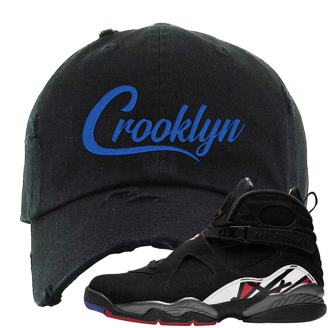 Playoffs 8s Distressed Dad Hat | Crooklyn, Black
