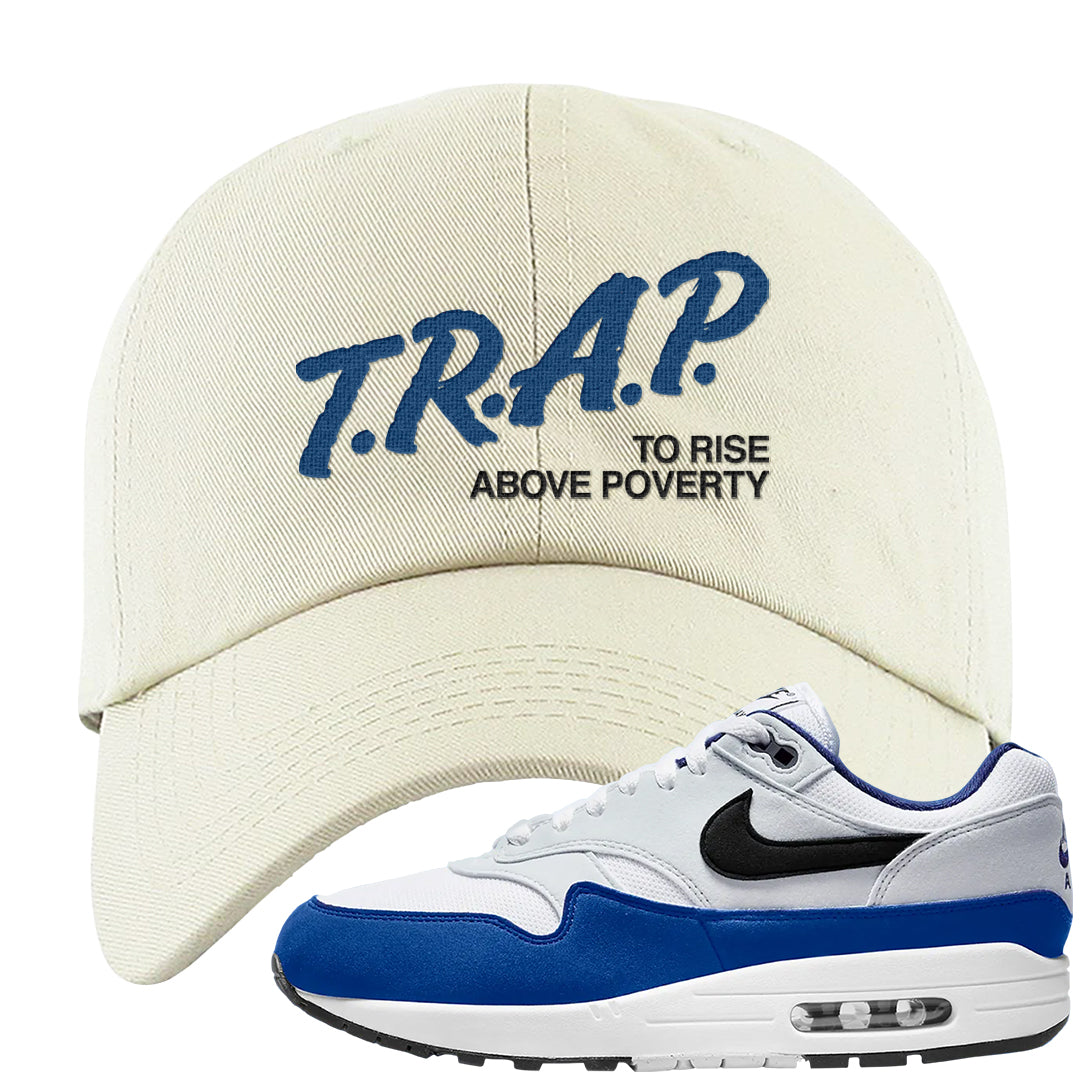 Blue Floods 1s Dad Hat | Trap To Rise Above Poverty, White
