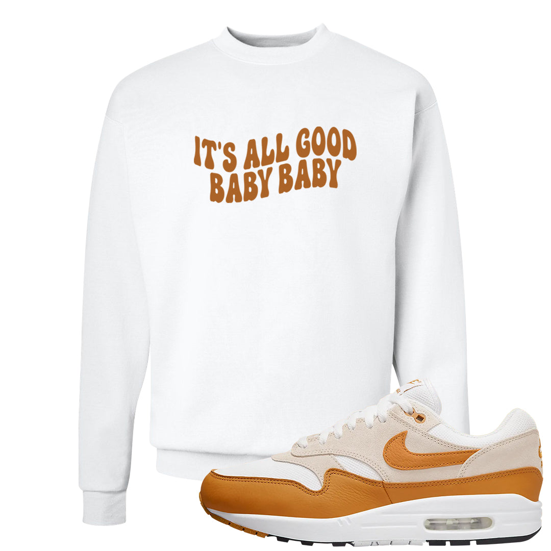Bronze 1s Crewneck Sweatshirt | All Good Baby, White