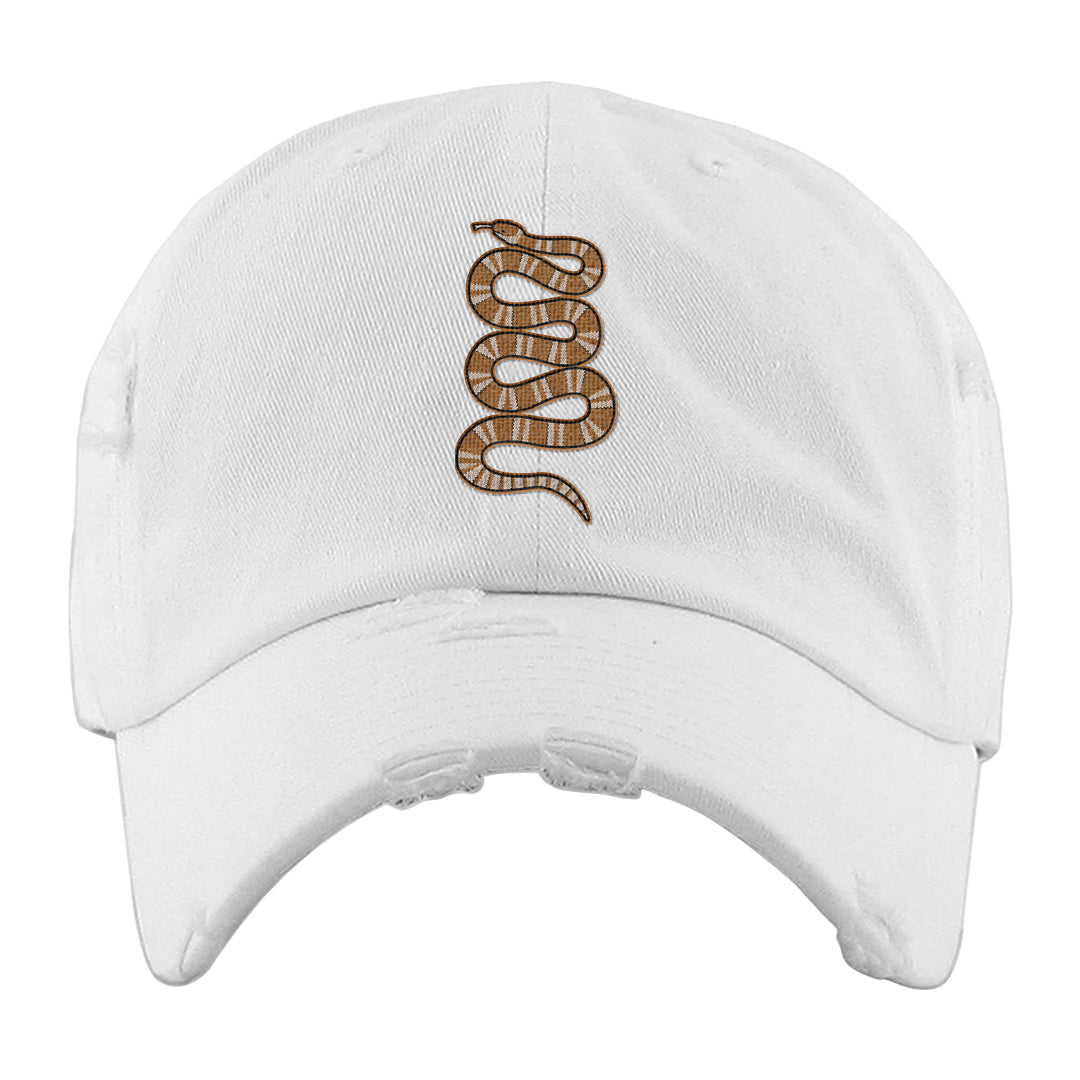 Bronze 1s Distressed Dad Hat | Coiled Snake, White