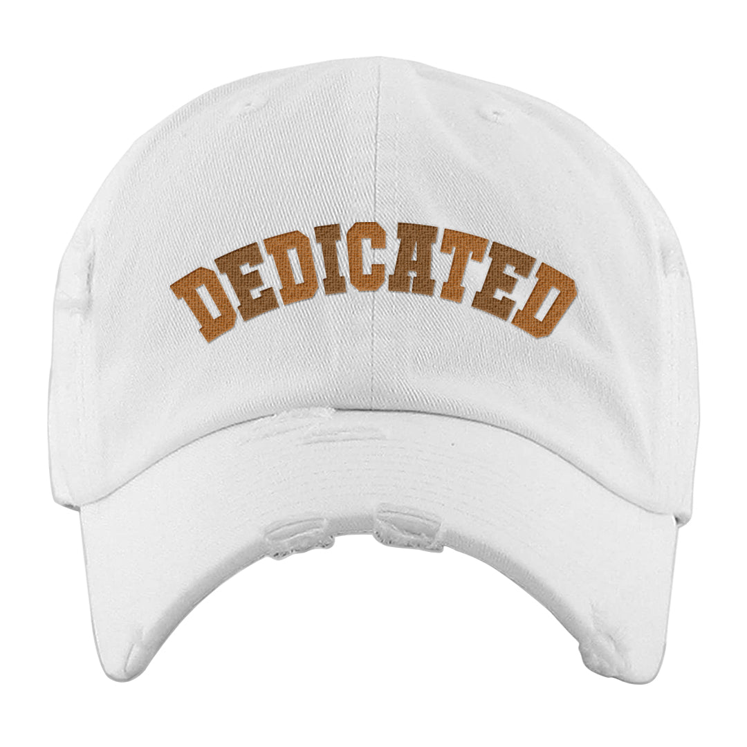 Bronze 1s Distressed Dad Hat | Dedicated, White