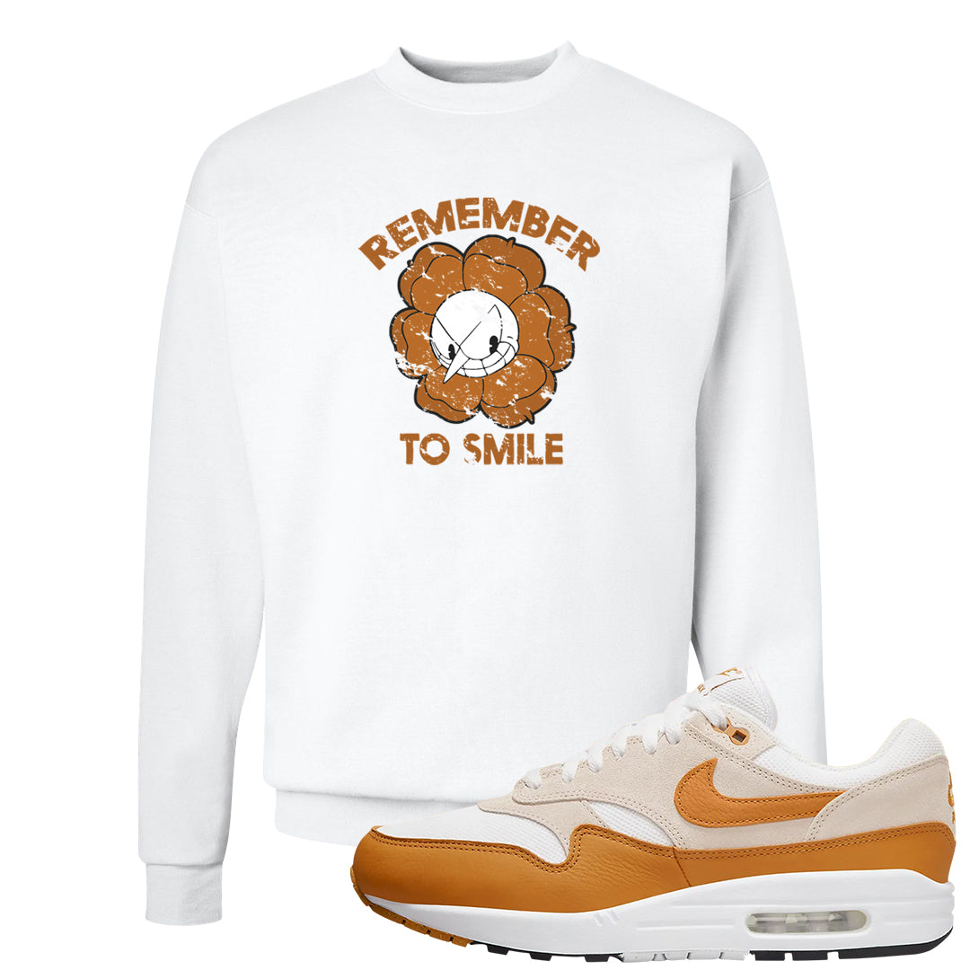 Bronze 1s Crewneck Sweatshirt | Remember To Smile, White