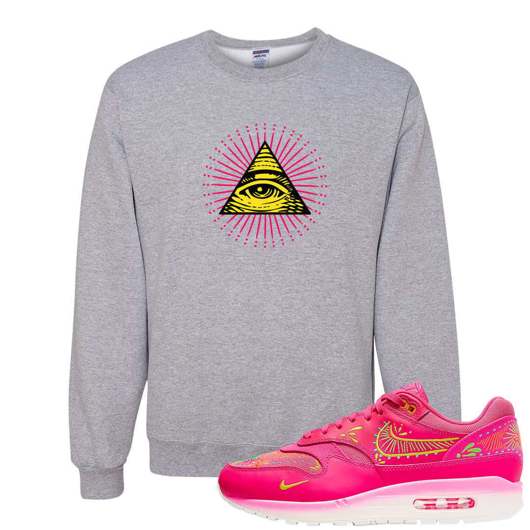 Familia Hyper Pink 1s Crewneck Sweatshirt | All Seeing Eye, Ash