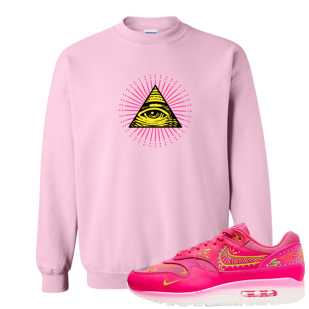 Familia Hyper Pink 1s Crewneck Sweatshirt | All Seeing Eye, Light Pink