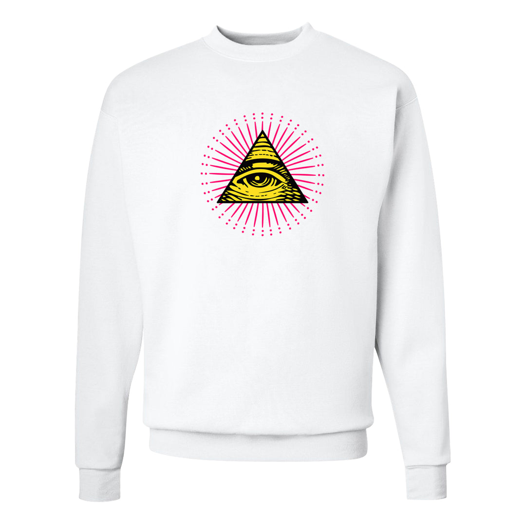 Familia Hyper Pink 1s Crewneck Sweatshirt | All Seeing Eye, White