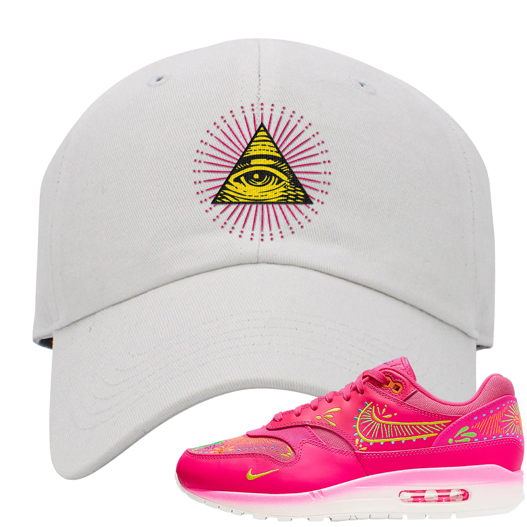 Familia Hyper Pink 1s Dad Hat | All Seeing Eye, White