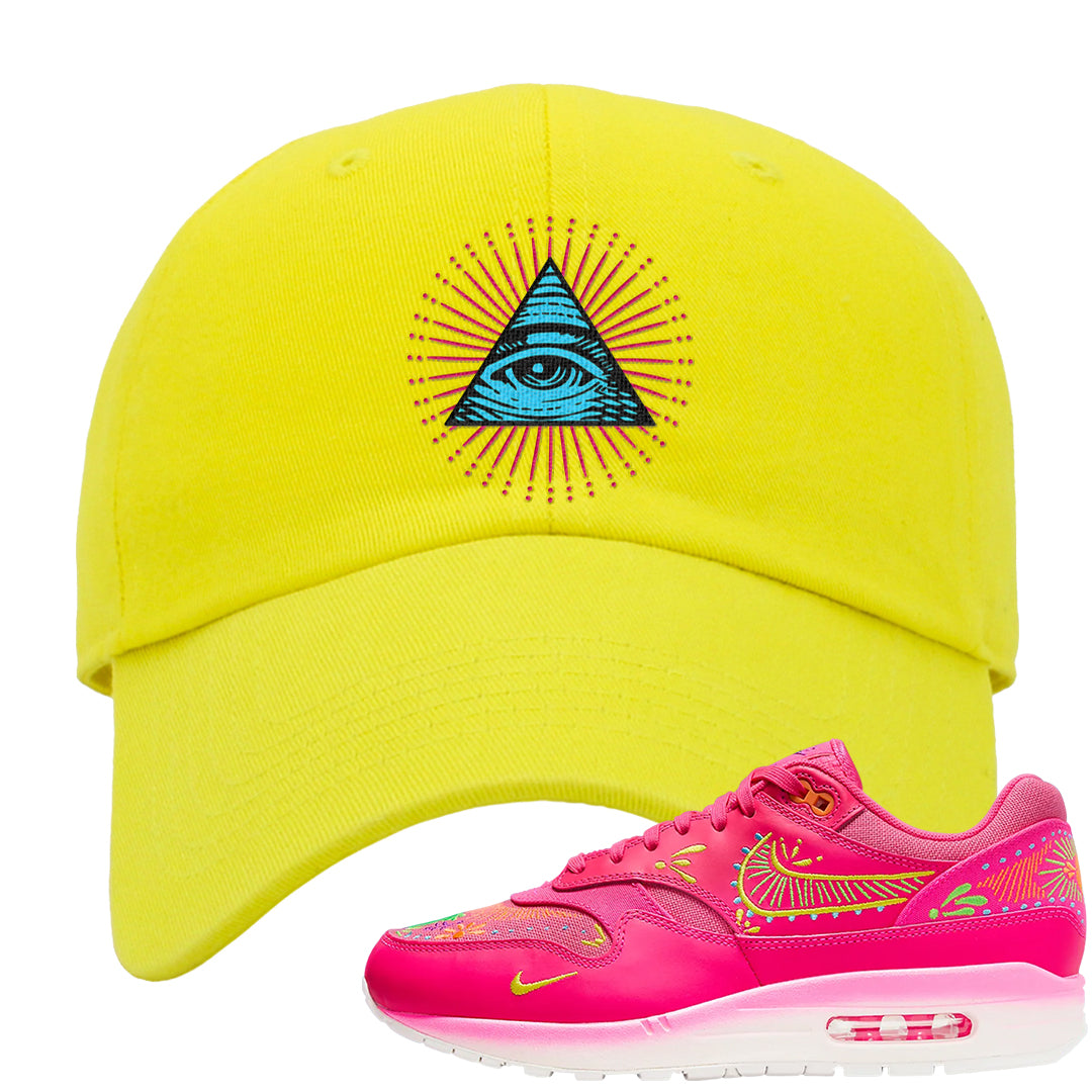 Familia Hyper Pink 1s Dad Hat | All Seeing Eye, Yellow