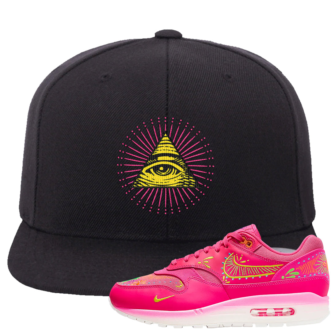 Familia Hyper Pink 1s Snapback Hat | All Seeing Eye, Black
