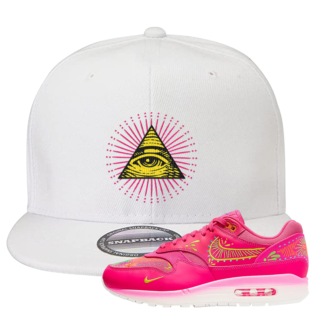 Familia Hyper Pink 1s Snapback Hat | All Seeing Eye, White