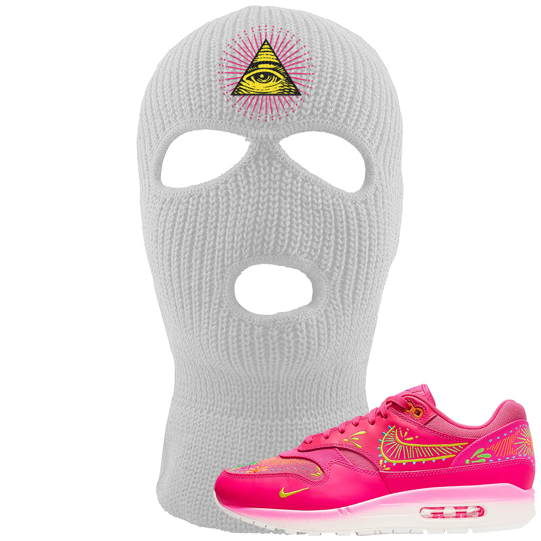 Familia Hyper Pink 1s Ski Mask | All Seeing Eye, White