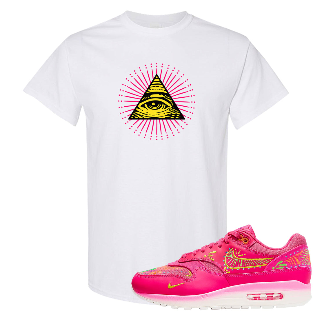 Familia Hyper Pink 1s T Shirt | All Seeing Eye, White