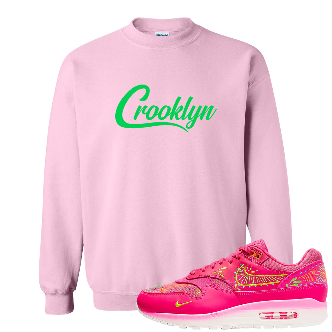 Familia Hyper Pink 1s Crewneck Sweatshirt | Crooklyn, Light Pink