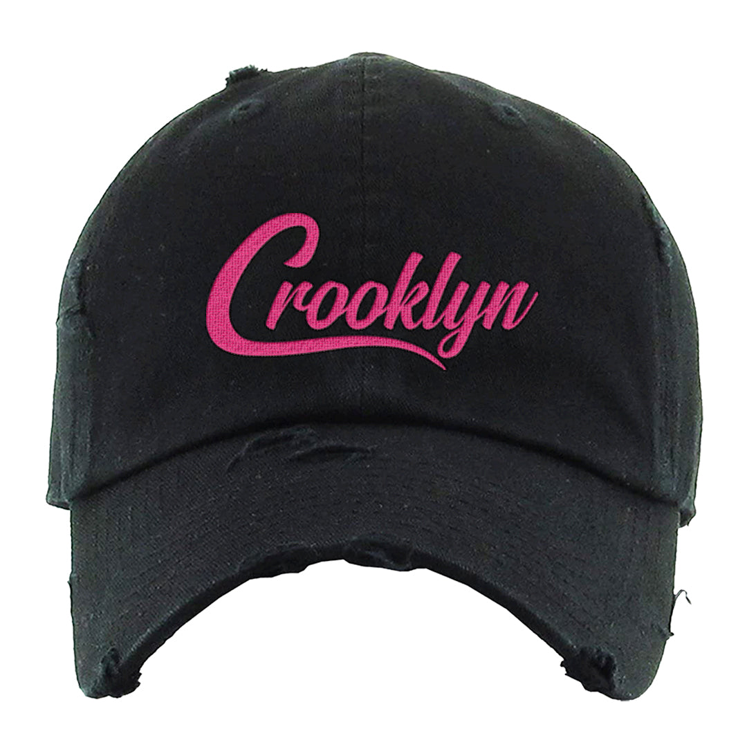 Familia Hyper Pink 1s Distressed Dad Hat | Crooklyn, Black