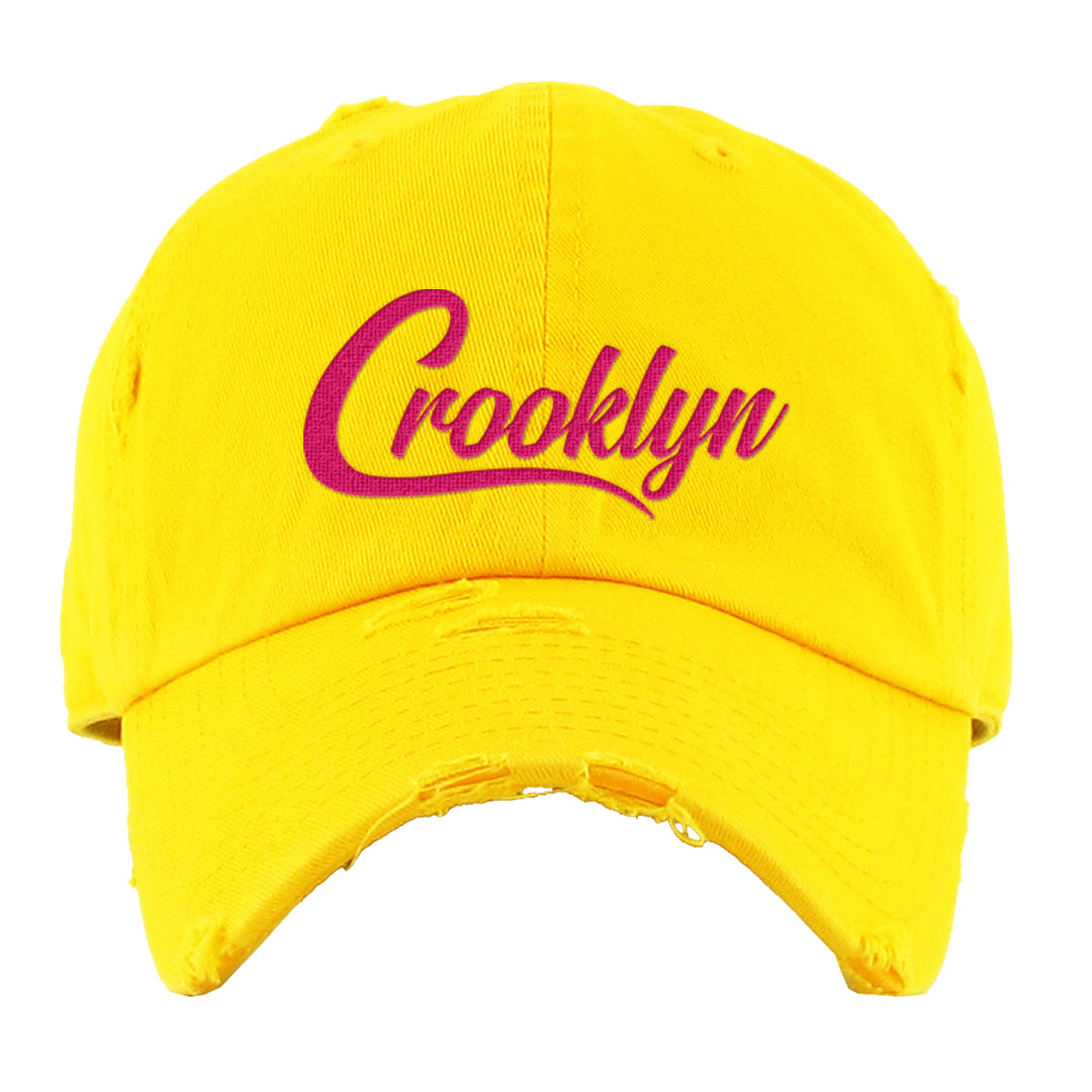 Familia Hyper Pink 1s Distressed Dad Hat | Crooklyn, Yellow