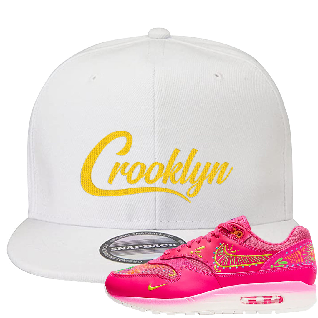 Familia Hyper Pink 1s Snapback Hat | Crooklyn, White