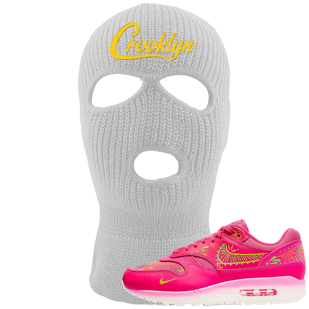Familia Hyper Pink 1s Ski Mask | Crooklyn, White