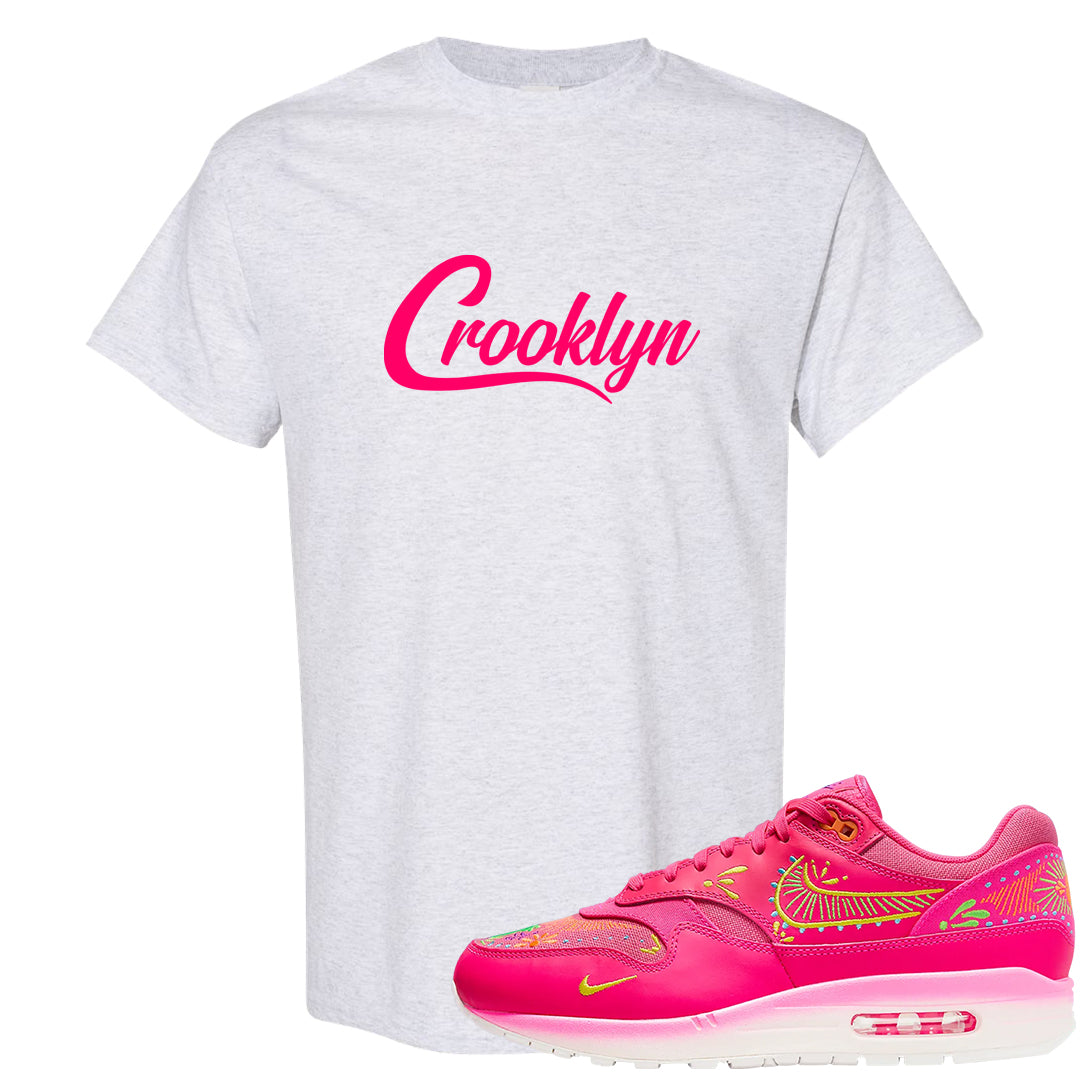 Familia Hyper Pink 1s T Shirt | Crooklyn, Ash