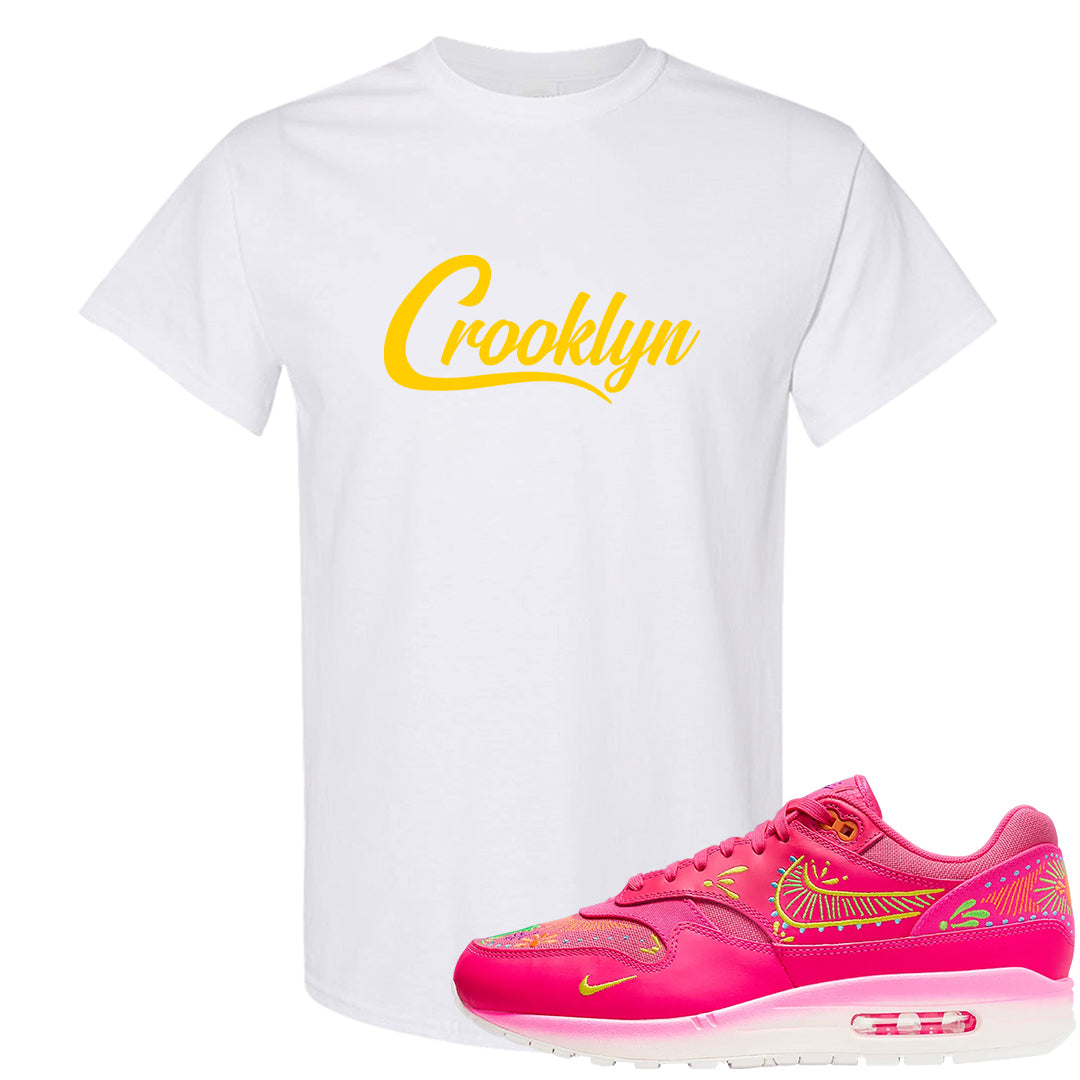 Familia Hyper Pink 1s T Shirt | Crooklyn, White