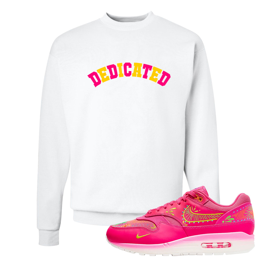 Familia Hyper Pink 1s Crewneck Sweatshirt | Dedicated, White