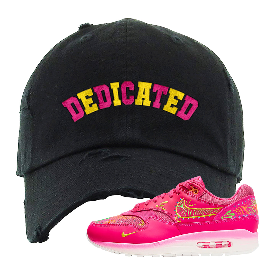 Familia Hyper Pink 1s Distressed Dad Hat | Dedicated, Black