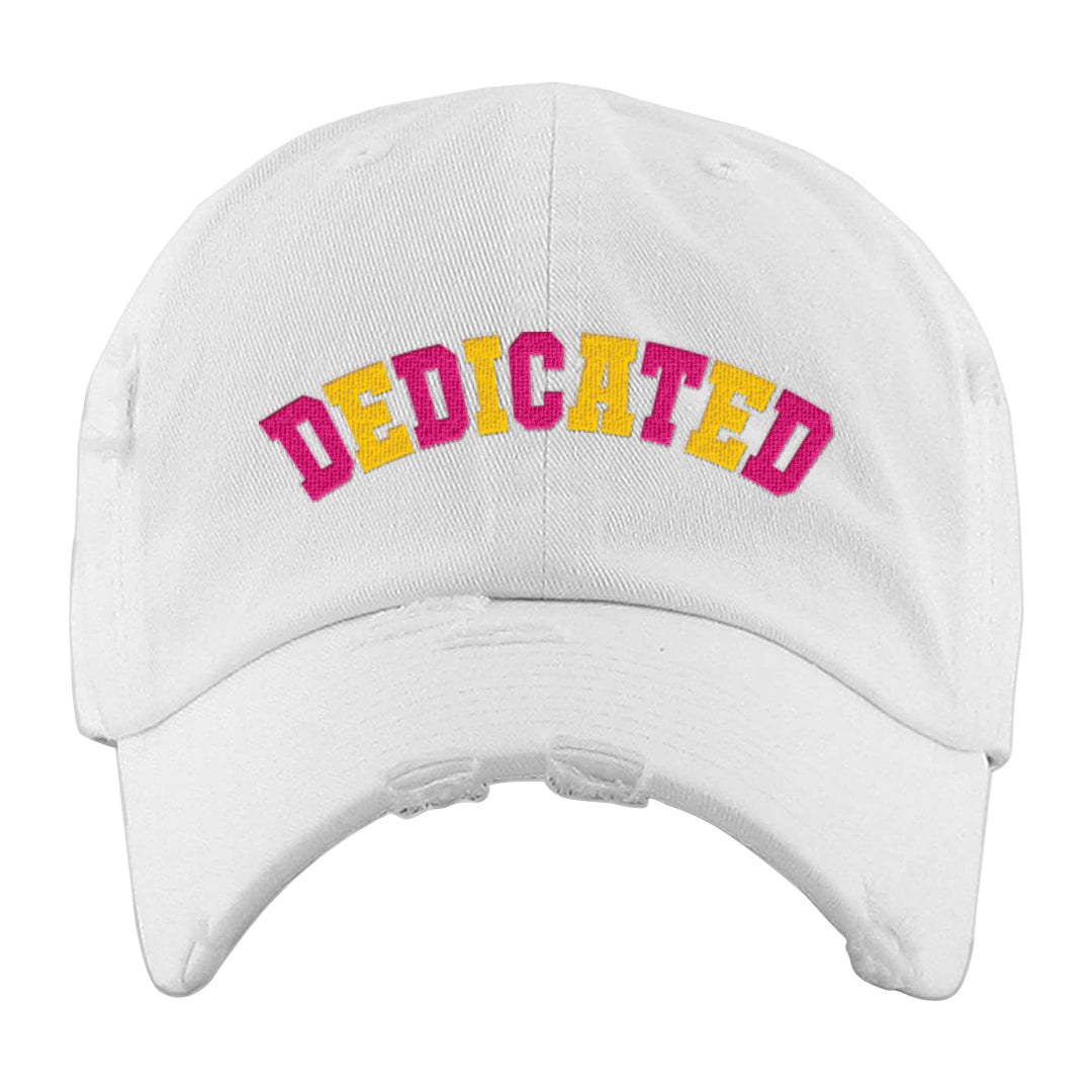 Familia Hyper Pink 1s Distressed Dad Hat | Dedicated, White