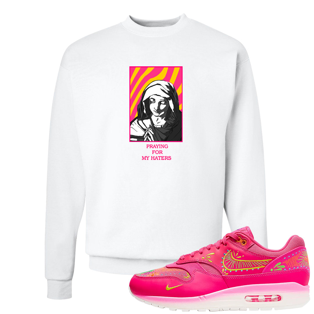 Familia Hyper Pink 1s Crewneck Sweatshirt | God Told Me, White