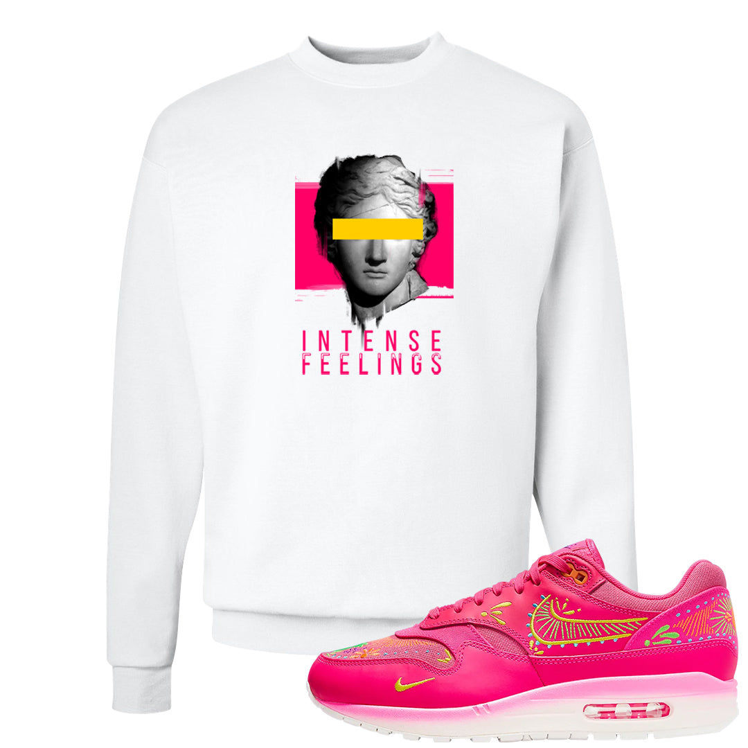 Familia Hyper Pink 1s Crewneck Sweatshirt | Intense Feelings, White