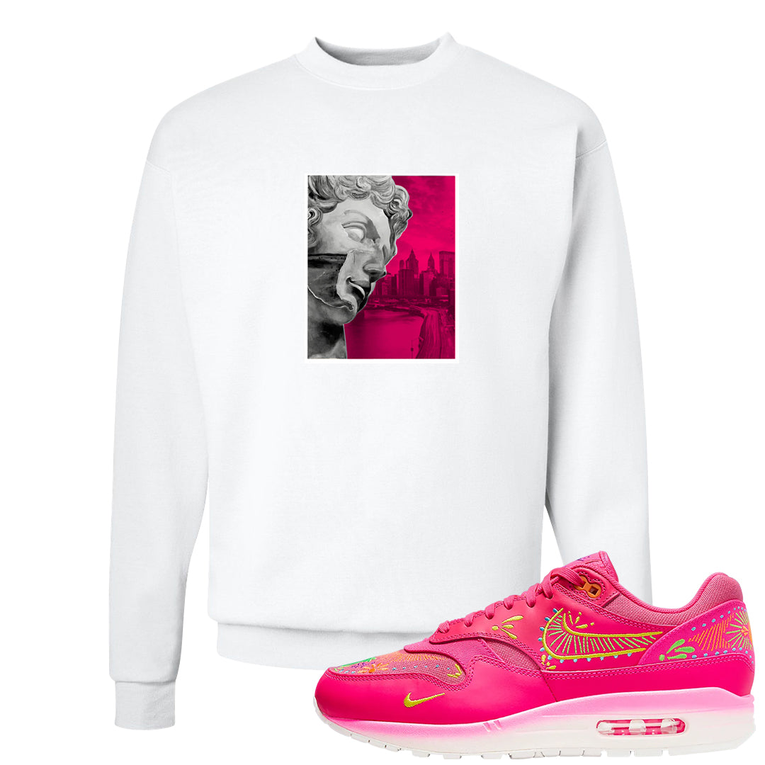 Familia Hyper Pink 1s Crewneck Sweatshirt | Miguel, White