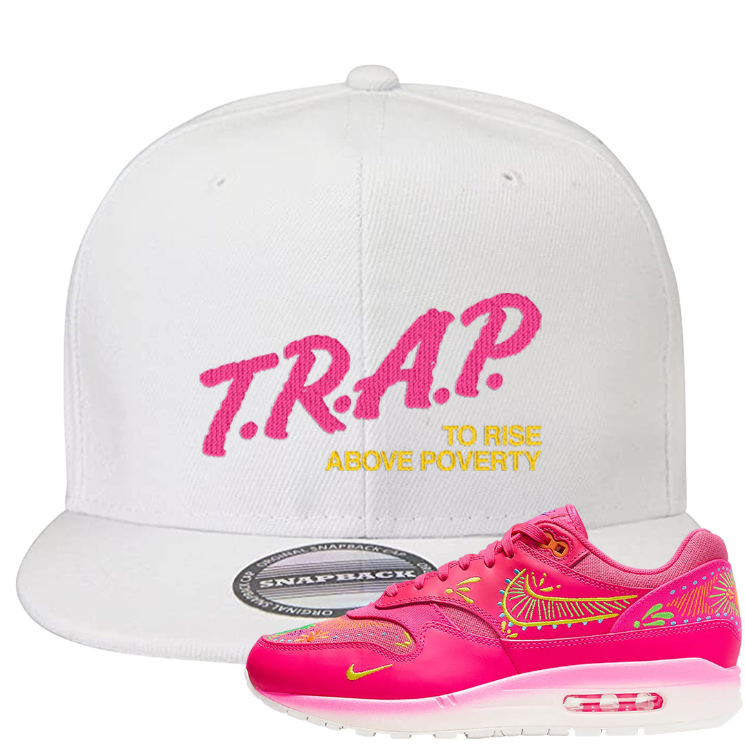 Familia Hyper Pink 1s Snapback Hat | Trap To Rise Above Poverty, White