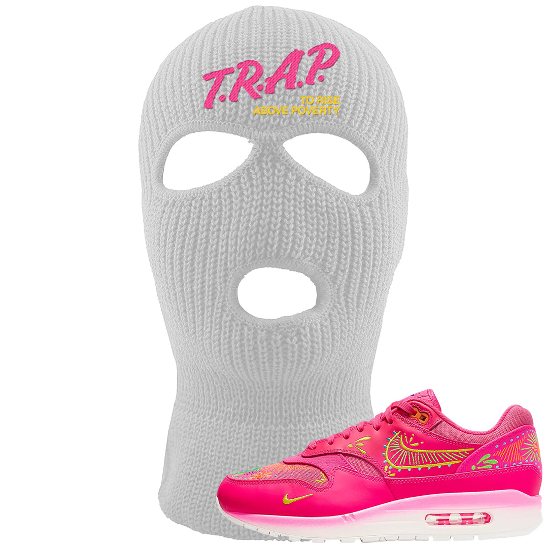 Familia Hyper Pink 1s Ski Mask | Trap To Rise Above Poverty, White