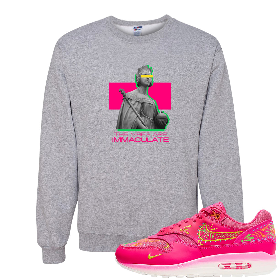 Familia Hyper Pink 1s Crewneck Sweatshirt | The Vibes Are Immaculate, Ash