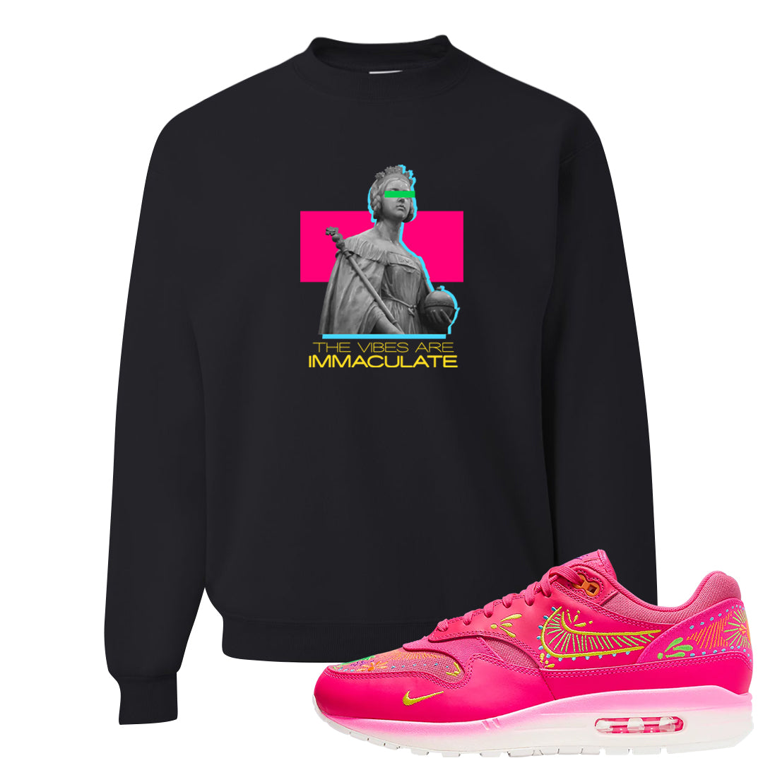 Familia Hyper Pink 1s Crewneck Sweatshirt | The Vibes Are Immaculate, Black