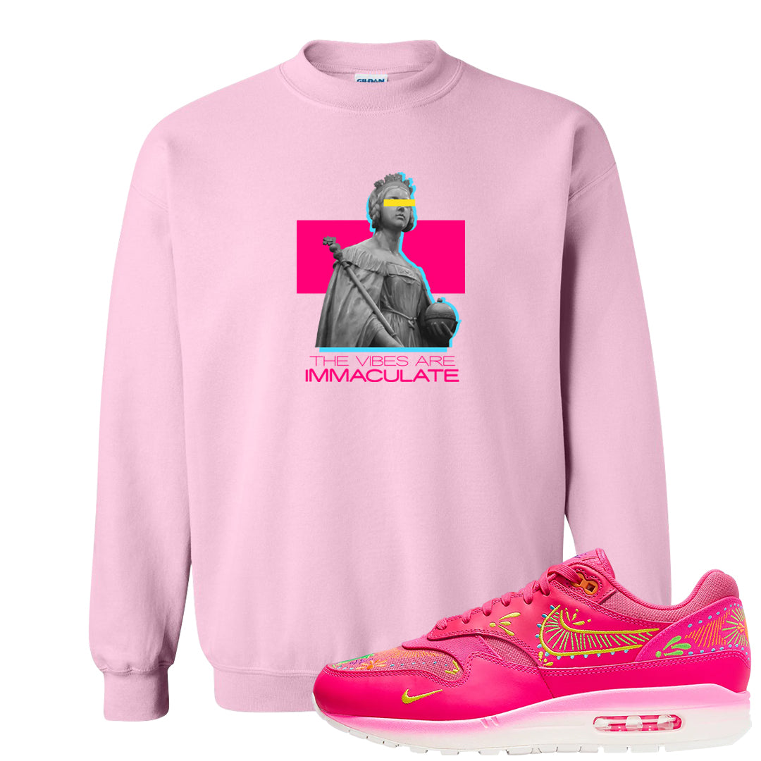 Familia Hyper Pink 1s Crewneck Sweatshirt | The Vibes Are Immaculate, Light Pink
