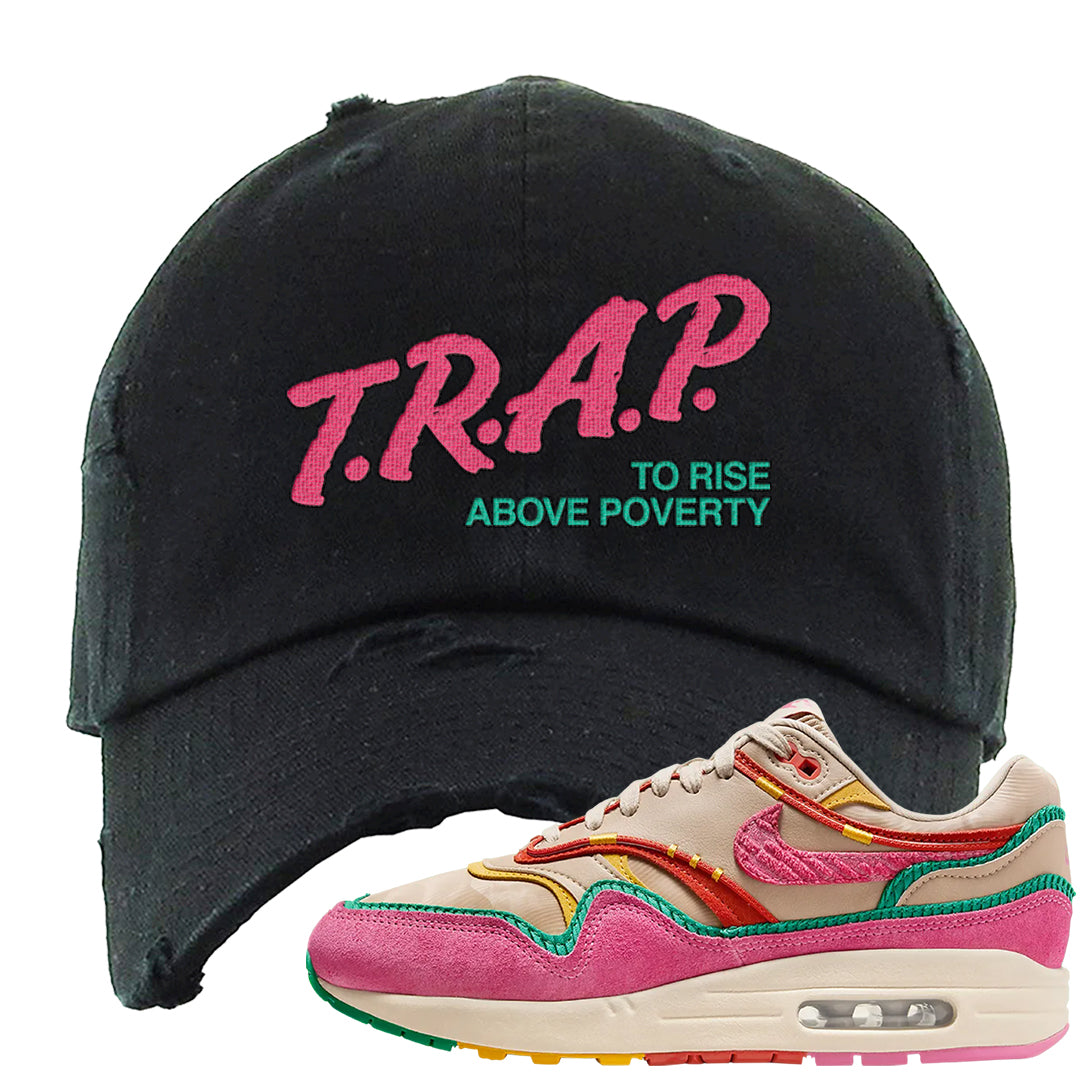 Familia 1s Distressed Dad Hat | Trap To Rise Above Poverty, Black