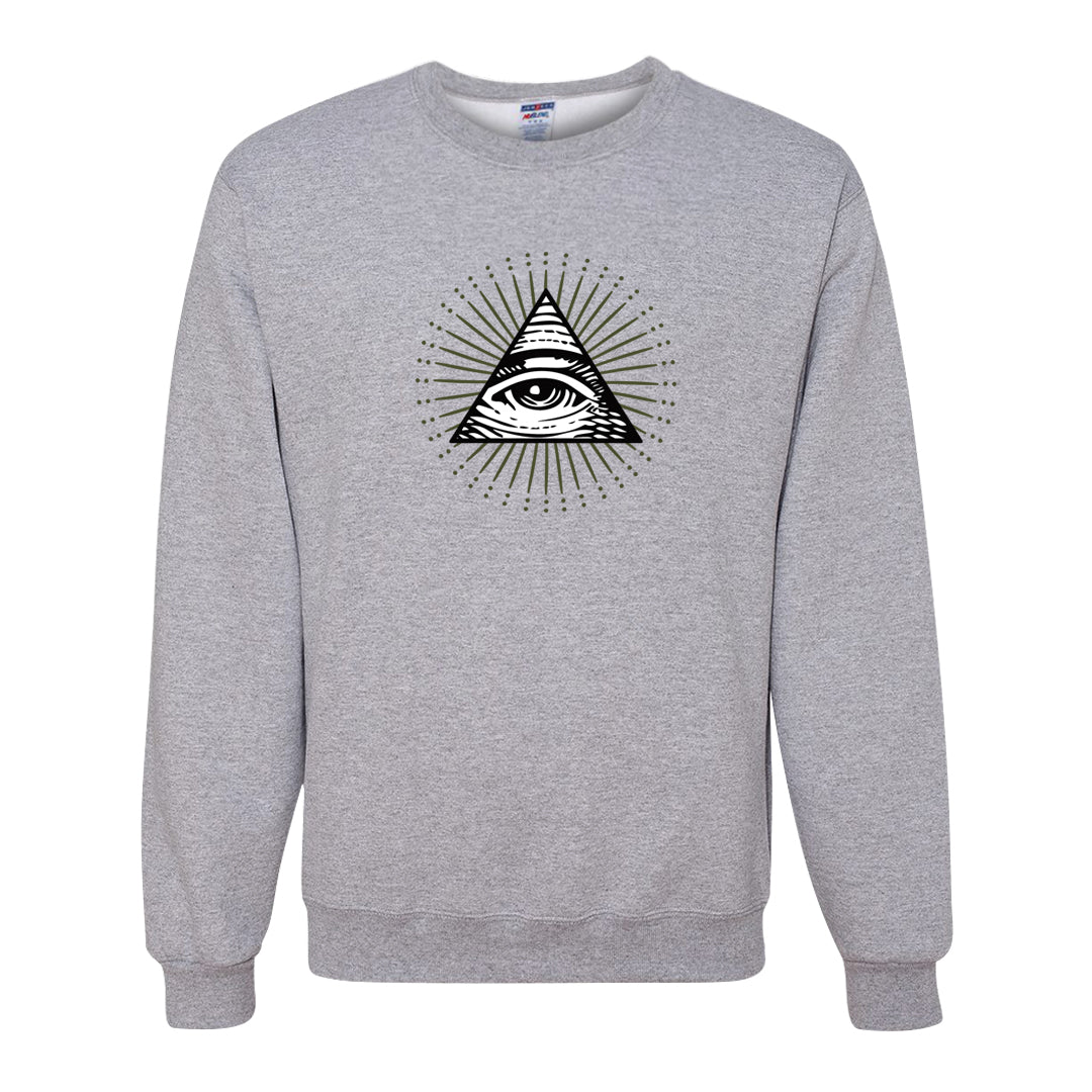 Medium Olive 1s Crewneck Sweatshirt | All Seeing Eye, Ash