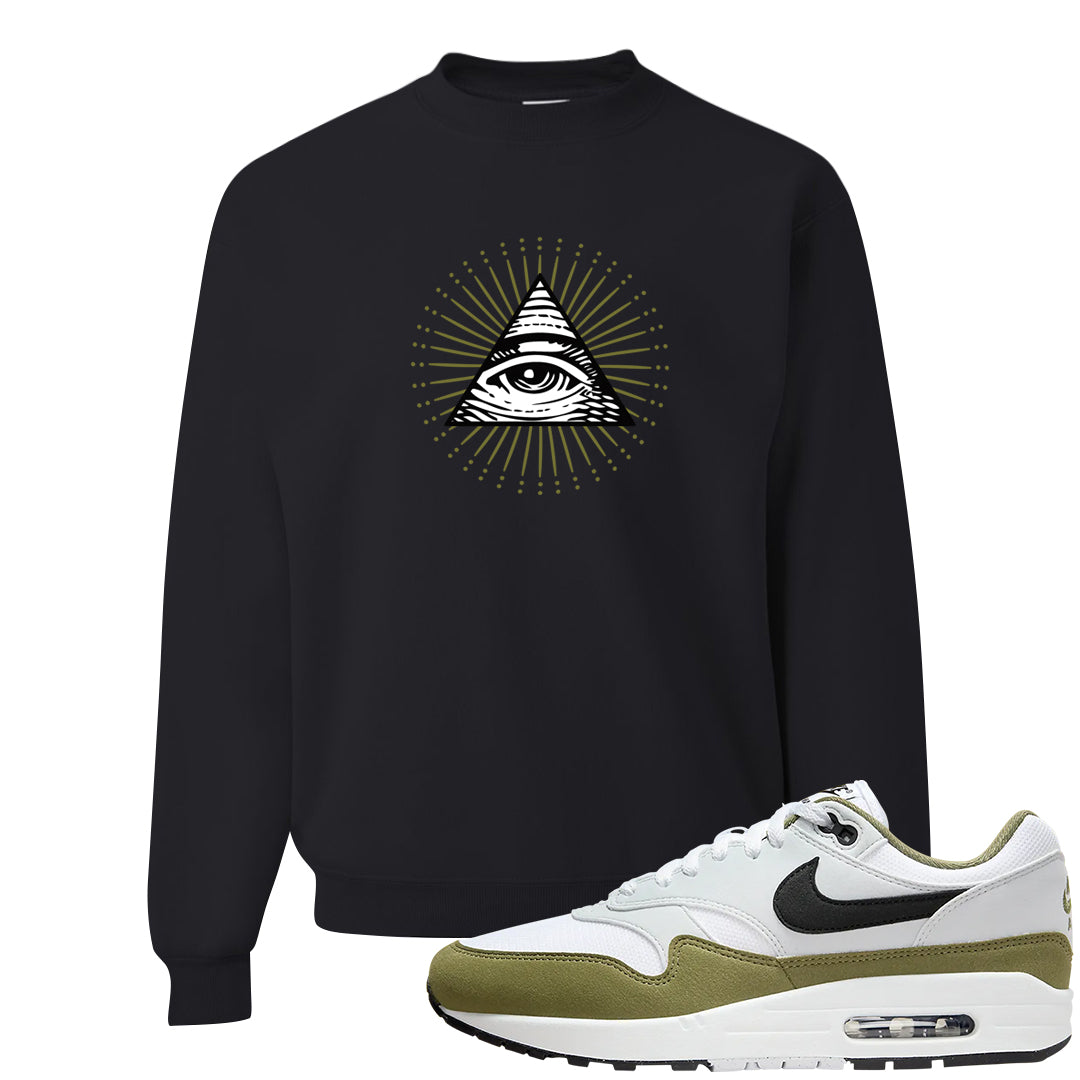 Medium Olive 1s Crewneck Sweatshirt | All Seeing Eye, Black