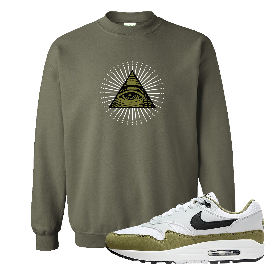 Medium Olive 1s Crewneck Sweatshirt | All Seeing Eye, Military Green